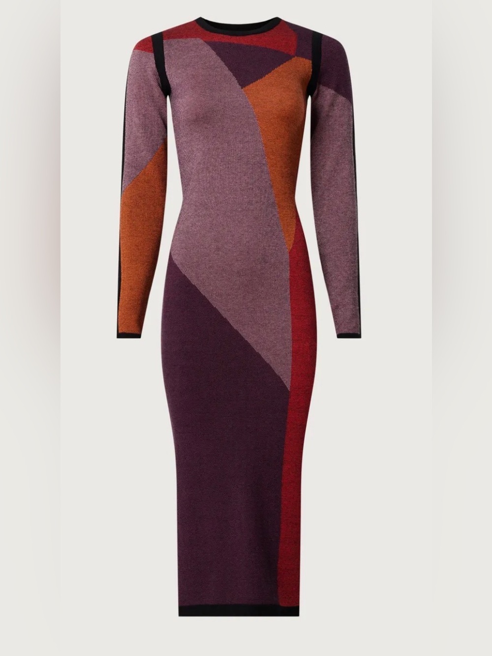 Toccin Nora Midi Dress - Abstract Colorblock Long Sleeve in Purple/Red